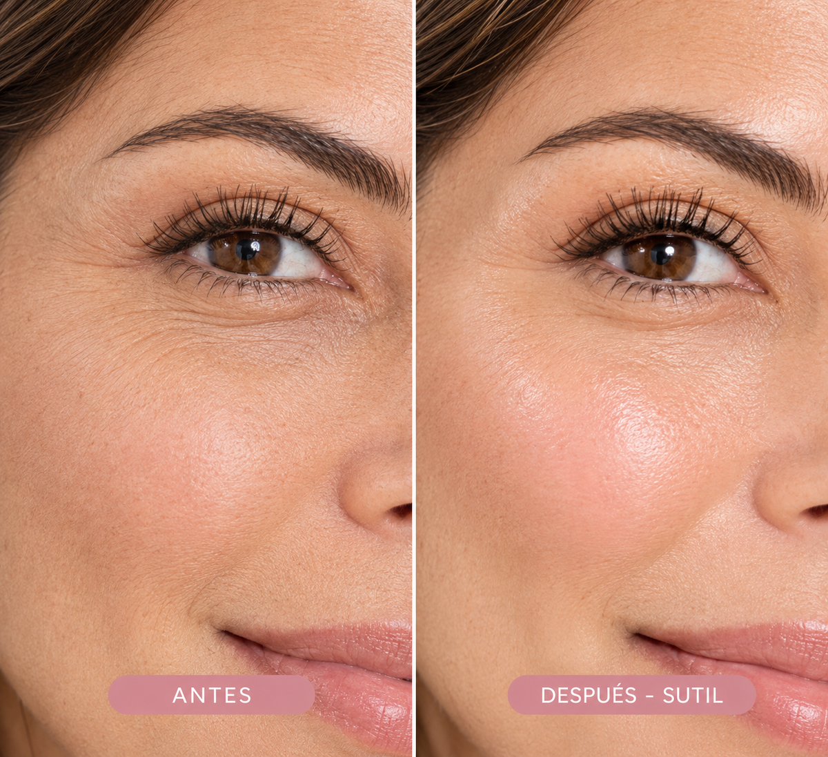 Antes y después del bálsamo facial K-Beauty mostrando reducción visible de líneas de expresión en contorno de ojos - Andelika Shop